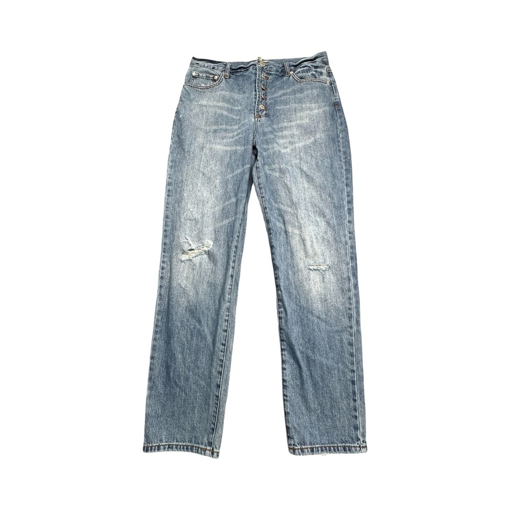 Avec Les Filles Jeans Womens 30 Blue Straight Leg Button Fly Distressed DMB60002